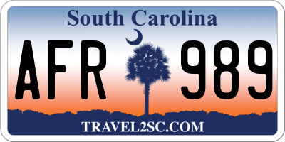 SC license plate AFR989