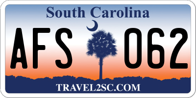 SC license plate AFS062