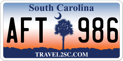 SC license plate AFT986