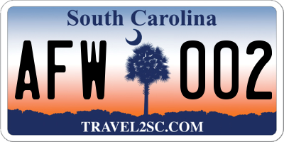 SC license plate AFW002