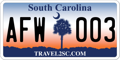 SC license plate AFW003
