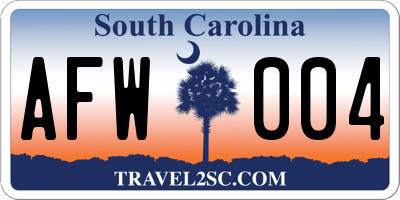 SC license plate AFW004