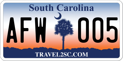 SC license plate AFW005