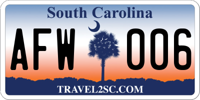 SC license plate AFW006