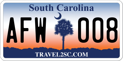SC license plate AFW008