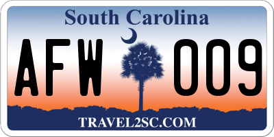SC license plate AFW009