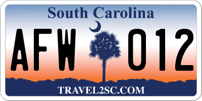 SC license plate AFW012