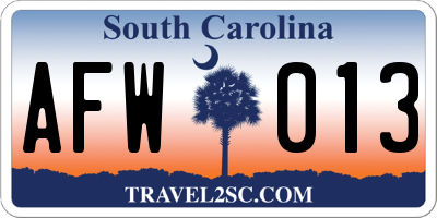 SC license plate AFW013