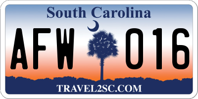 SC license plate AFW016