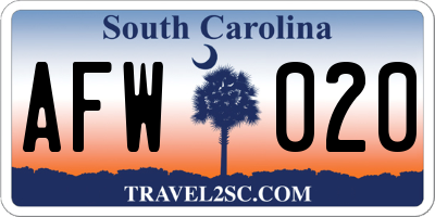 SC license plate AFW020
