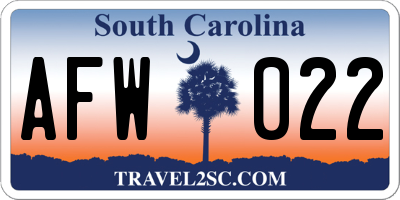SC license plate AFW022