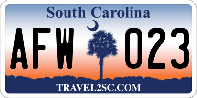 SC license plate AFW023