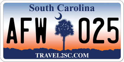 SC license plate AFW025