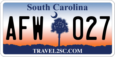 SC license plate AFW027