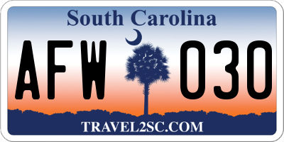 SC license plate AFW030