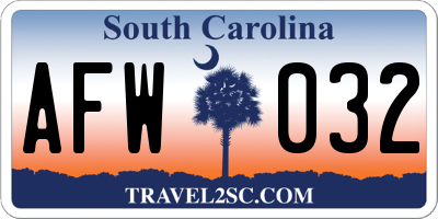 SC license plate AFW032