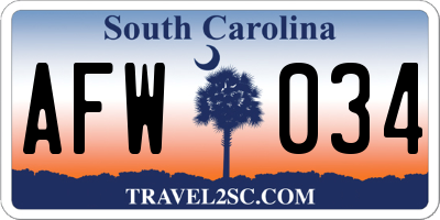 SC license plate AFW034