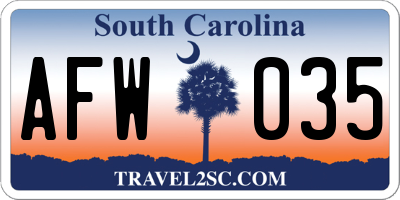 SC license plate AFW035
