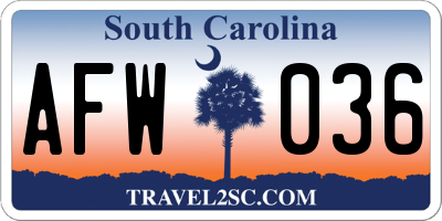SC license plate AFW036