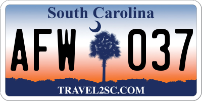 SC license plate AFW037