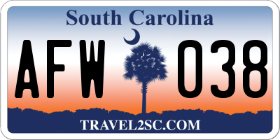 SC license plate AFW038