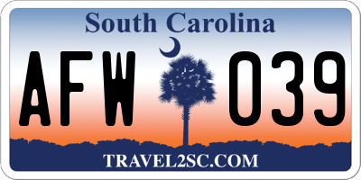 SC license plate AFW039