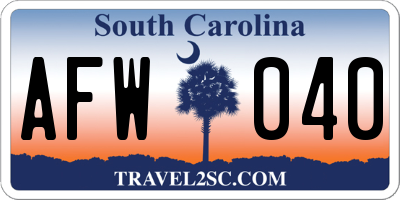 SC license plate AFW040