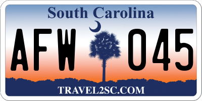 SC license plate AFW045