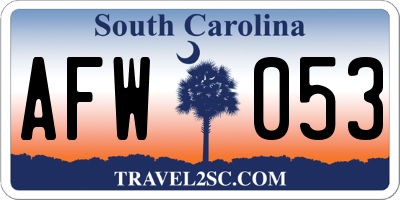 SC license plate AFW053