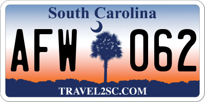 SC license plate AFW062