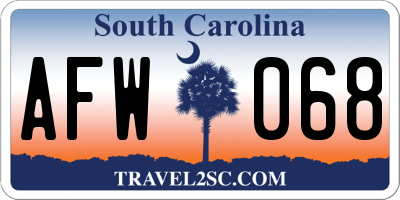 SC license plate AFW068