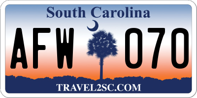 SC license plate AFW070