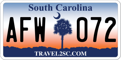 SC license plate AFW072