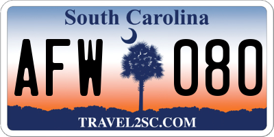 SC license plate AFW080