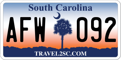 SC license plate AFW092