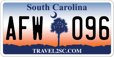 SC license plate AFW096