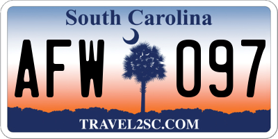 SC license plate AFW097
