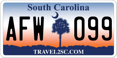 SC license plate AFW099