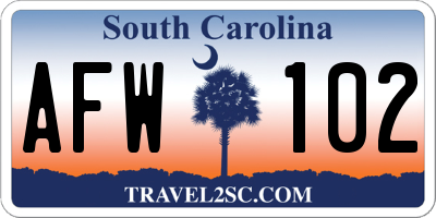 SC license plate AFW102