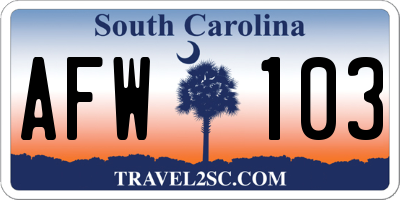SC license plate AFW103