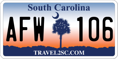 SC license plate AFW106