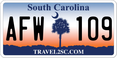 SC license plate AFW109