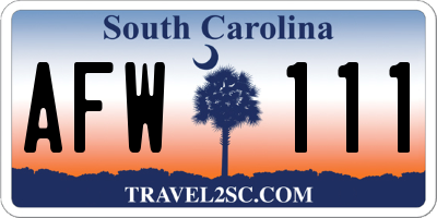 SC license plate AFW111