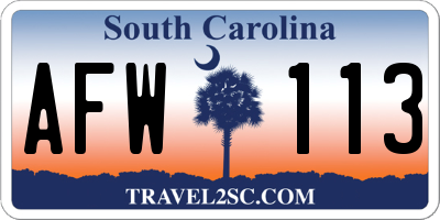 SC license plate AFW113