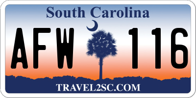 SC license plate AFW116