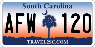 SC license plate AFW120