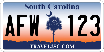 SC license plate AFW123