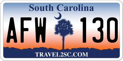 SC license plate AFW130