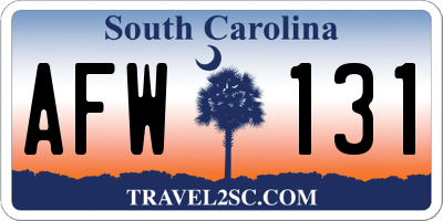 SC license plate AFW131