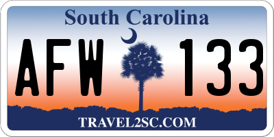 SC license plate AFW133